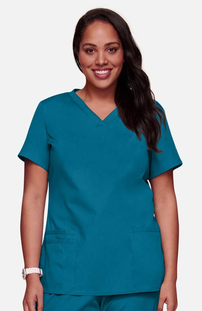 Knit V-Neck Solid Scrub Top