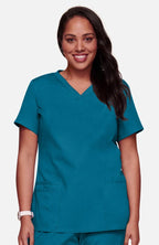 Knit V-Neck Solid Scrub Top
