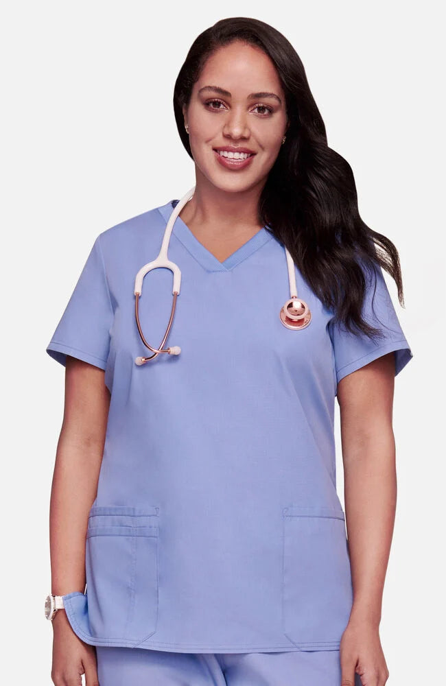 Knit V-Neck Solid Scrub Top
