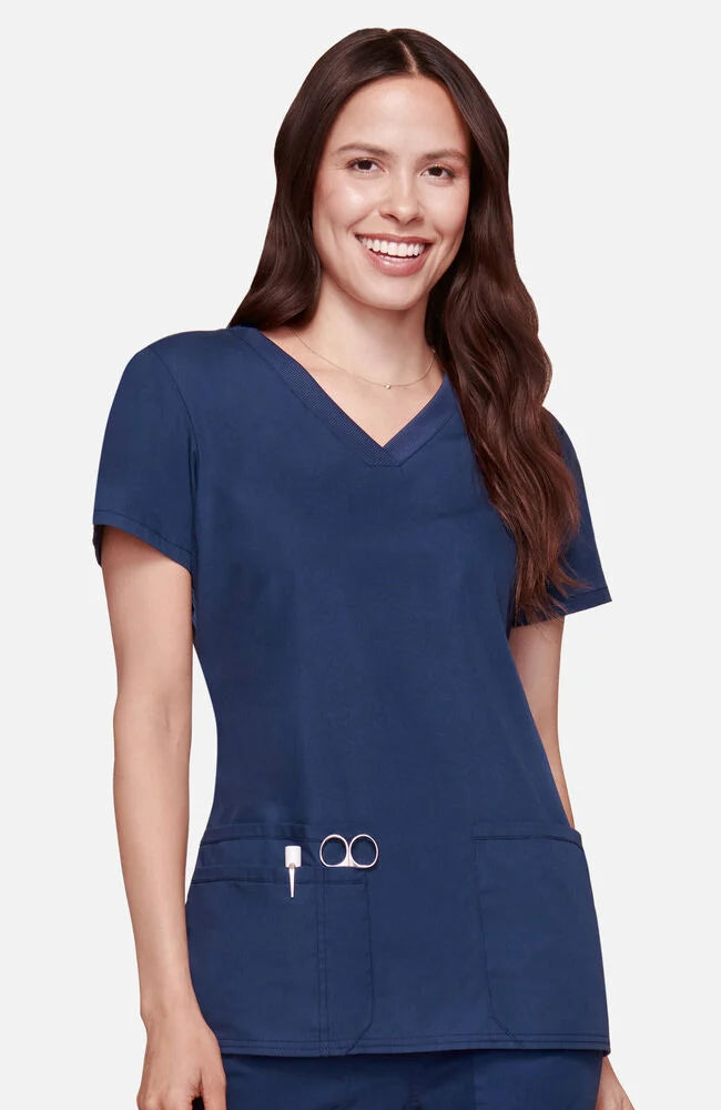 Knit V-Neck Solid Scrub Top
