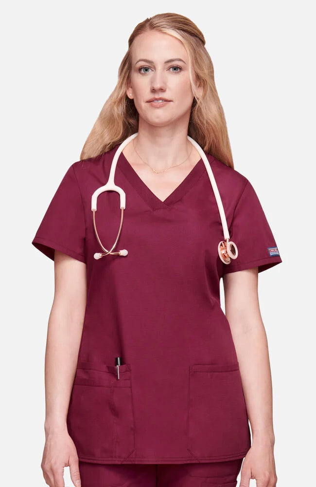Knit V-Neck Solid Scrub Top